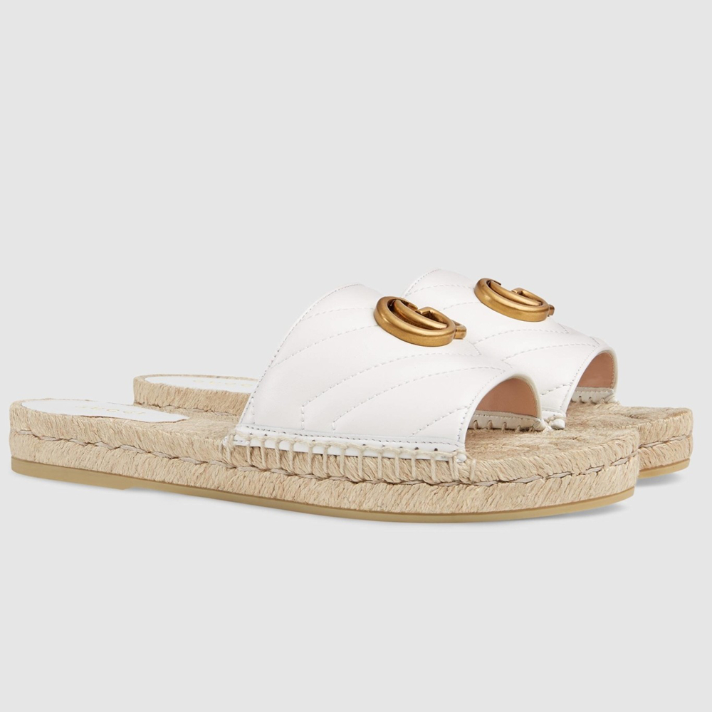 Gucci Espadrilles Slides in White Matelasse Leather with Double G GGSS24038