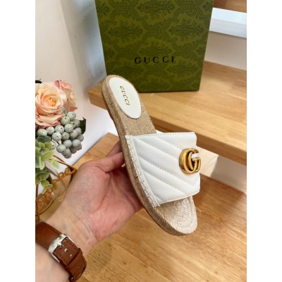 Gucci Espadrilles Slides in White Matelasse Leather with Double G GGSS24038