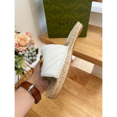 Gucci Espadrilles Slides in White Matelasse Leather with Double G GGSS24038