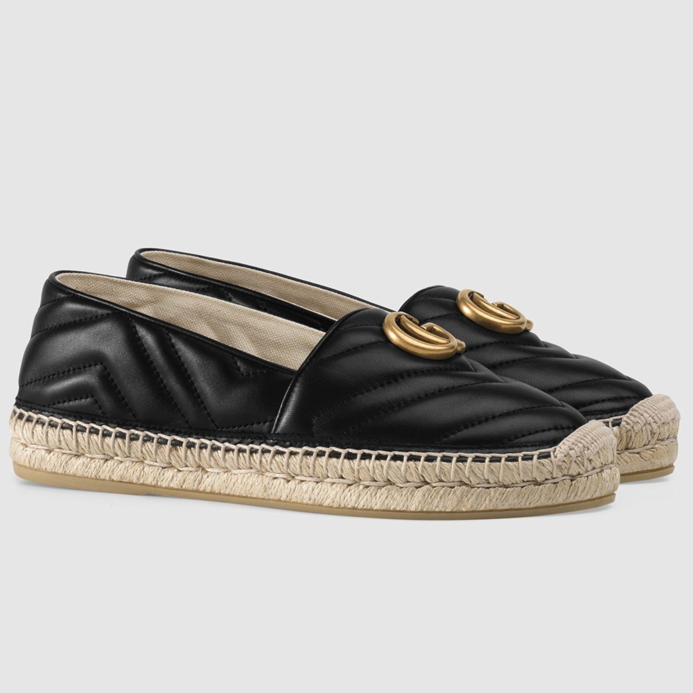 Gucci Espadrilles in Black Matelasse Leather with Double G GGSS24025