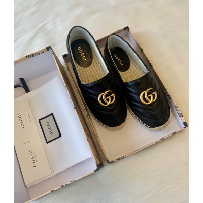 Gucci Espadrilles in Black Matelasse Leather with Double G GGSS24025