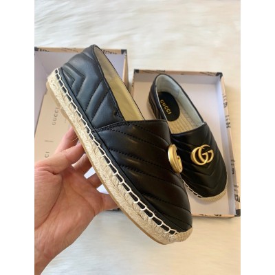 Gucci Espadrilles in Black Matelasse Leather with Double G GGSS24025