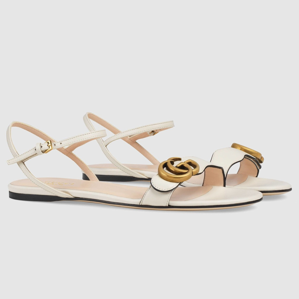 Gucci Flat Sandals in White Leather with Double G GGSS24048