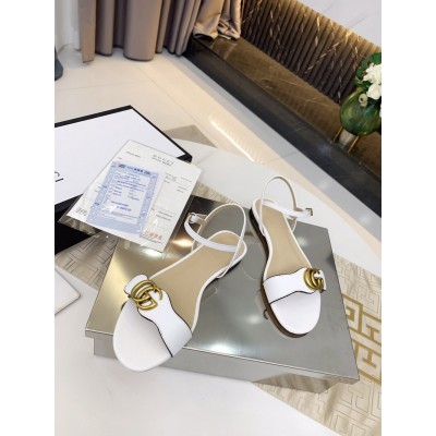 Gucci Flat Sandals in White Leather with Double G GGSS24048