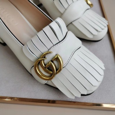 Gucci Fringed Pumps 50mm In White Leather GGSS24136