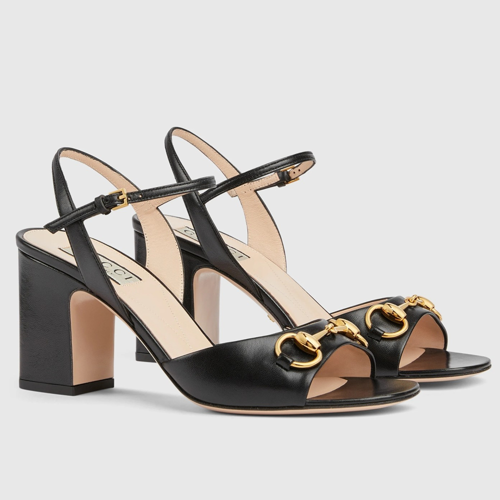 Gucci Horsebit 75mm Sandals in Black Leather GGSS24182