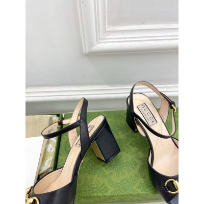 Gucci Horsebit 75mm Sandals in Black Leather GGSS24182