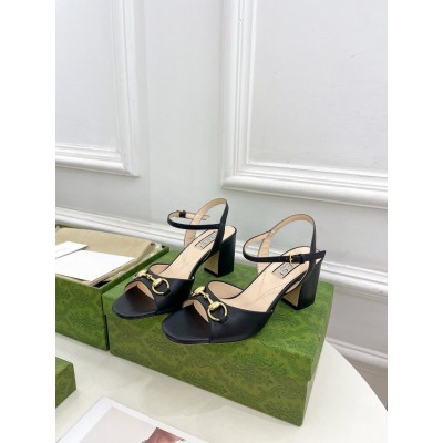 Gucci Horsebit 75mm Sandals in Black Leather GGSS24182