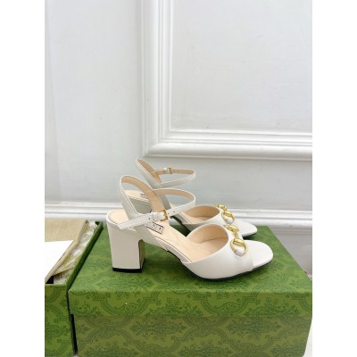 Gucci Horsebit 75mm Sandals in White Leather GGSS24184