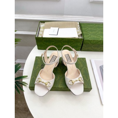 Gucci Horsebit 75mm Sandals in White Leather GGSS24184