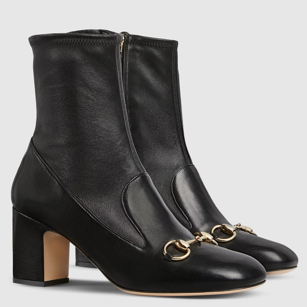 Gucci Horsebit Ankle Boots 75mm in Black Leather GGSS24017