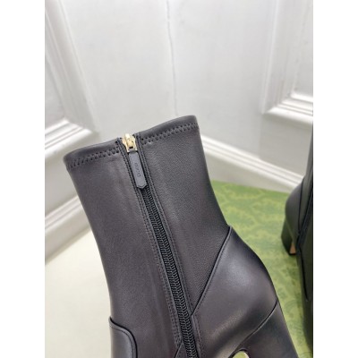 Gucci Horsebit Ankle Boots 75mm in Black Leather GGSS24017