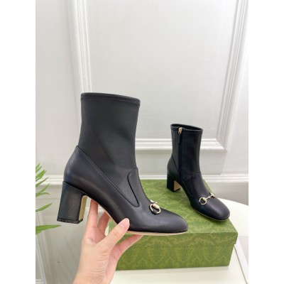 Gucci Horsebit Ankle Boots 75mm in Black Leather GGSS24017