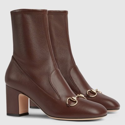 Gucci Horsebit Ankle Boots 75mm in Dark Brown Leather GGSS24018