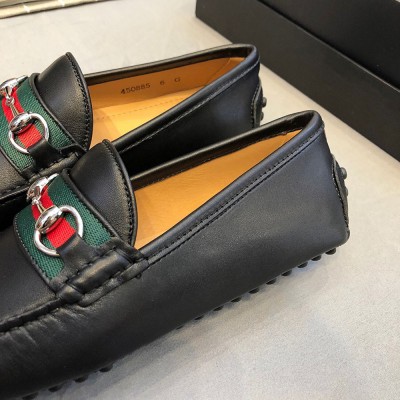 Gucci Horsebit Drive Loafers in Black Leather with Web GGSS24062