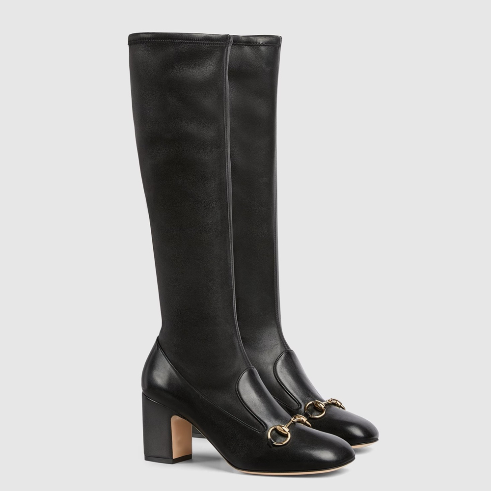 Gucci Horsebit Knee-High Boots 75mm in Black Leather GGSS24020