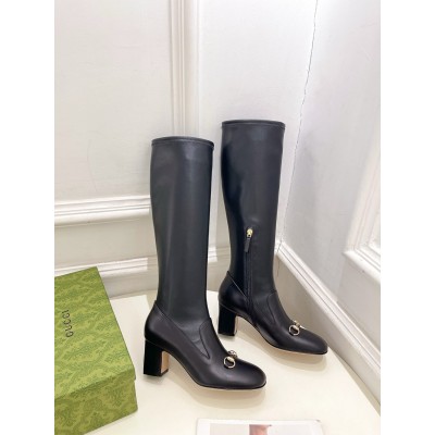 Gucci Horsebit Knee-High Boots 75mm in Black Leather GGSS24020