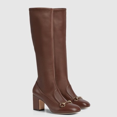 Gucci Horsebit Knee-High Boots 75mm in Dark Brown Leather GGSS24021