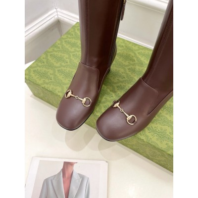 Gucci Horsebit Knee-High Boots 75mm in Dark Brown Leather GGSS24021