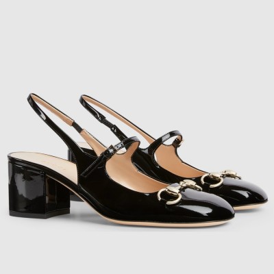 Gucci Horsebit Mary Jane Pumps in Black Patent Calfskin GGSS24138