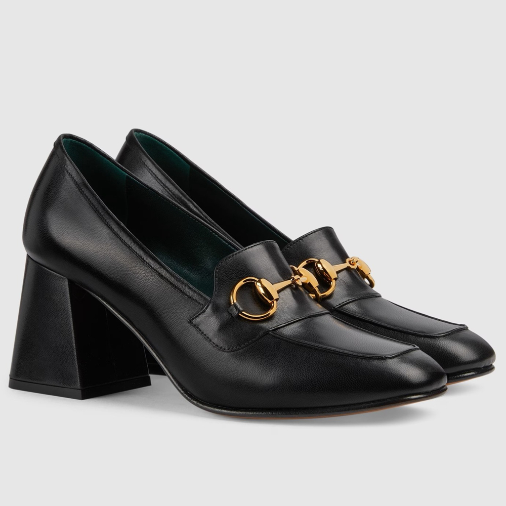 Gucci Horsebit Pumps 75mm in Black Leather GGSS24140