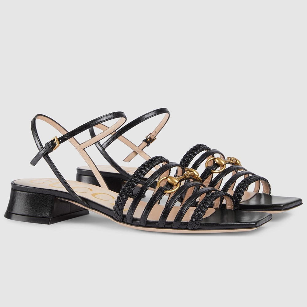 Gucci Horsebit Sandals 25mm in Black Leather GGSS24185