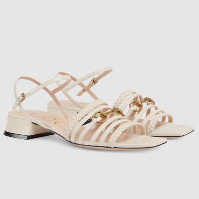 Gucci Horsebit Sandals 25mm in White Leather GGSS24186