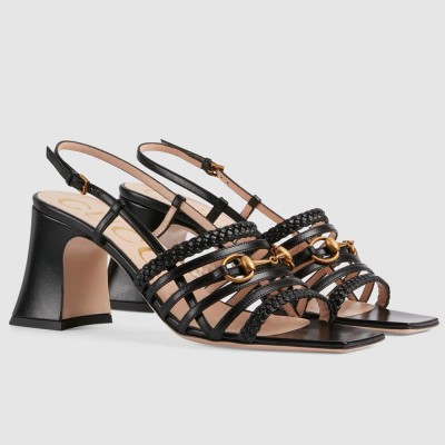 Gucci Horsebit Sandals 75mm in Black Leather GGSS24187