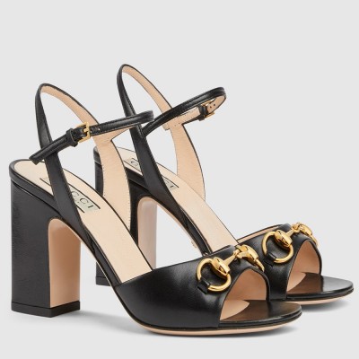 Gucci Horsebit Sandals 95mm in Black Leather GGSS24188