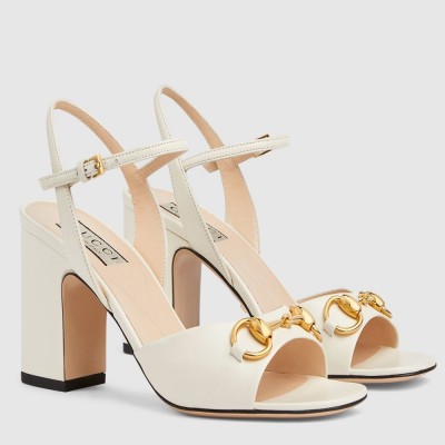 Gucci Horsebit Sandals 95mm in White Leather GGSS24192