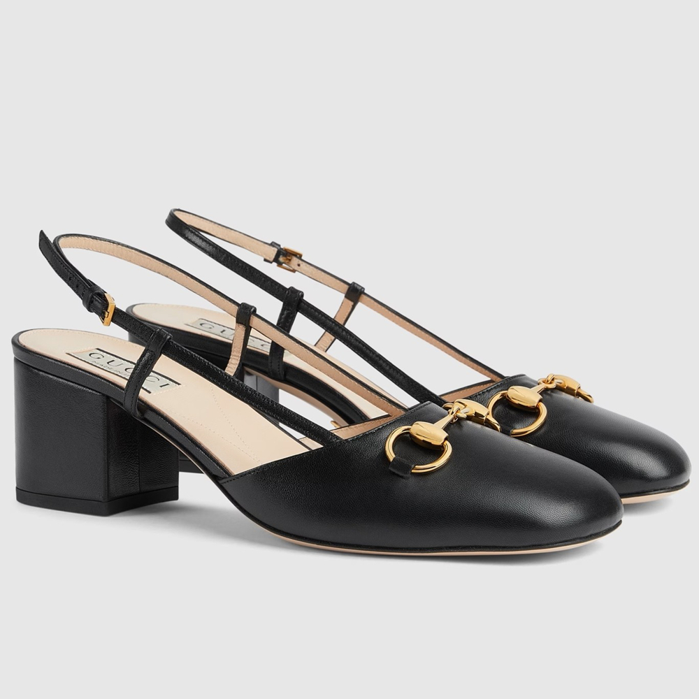 Gucci Horsebit Slingback Pumps 55mm in Black Leather GGSS24143