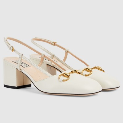 Gucci Horsebit Slingback Pumps 55mm in White Leather GGSS24144