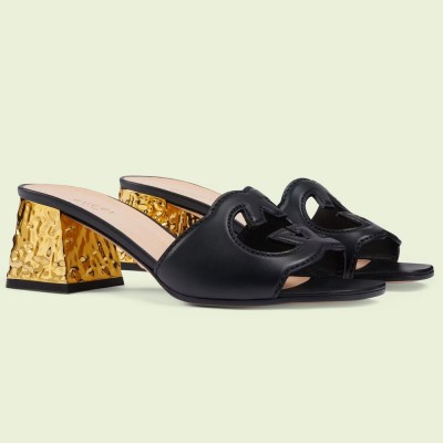 Gucci Interlocking G Cut-out Sandals 55mm in Black Leather GGSS24193