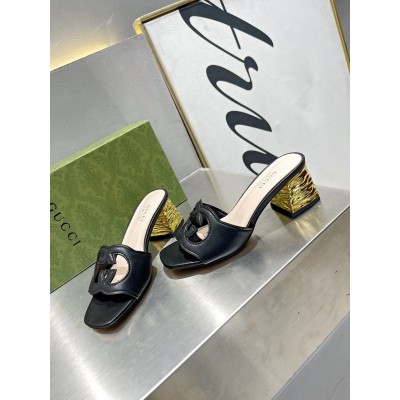 Gucci Interlocking G Cut-out Sandals 55mm in Black Leather GGSS24193