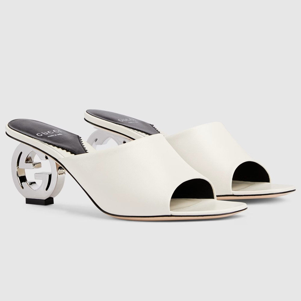 Gucci Interlocking G Heel Sandals in White Leather GGSS24197