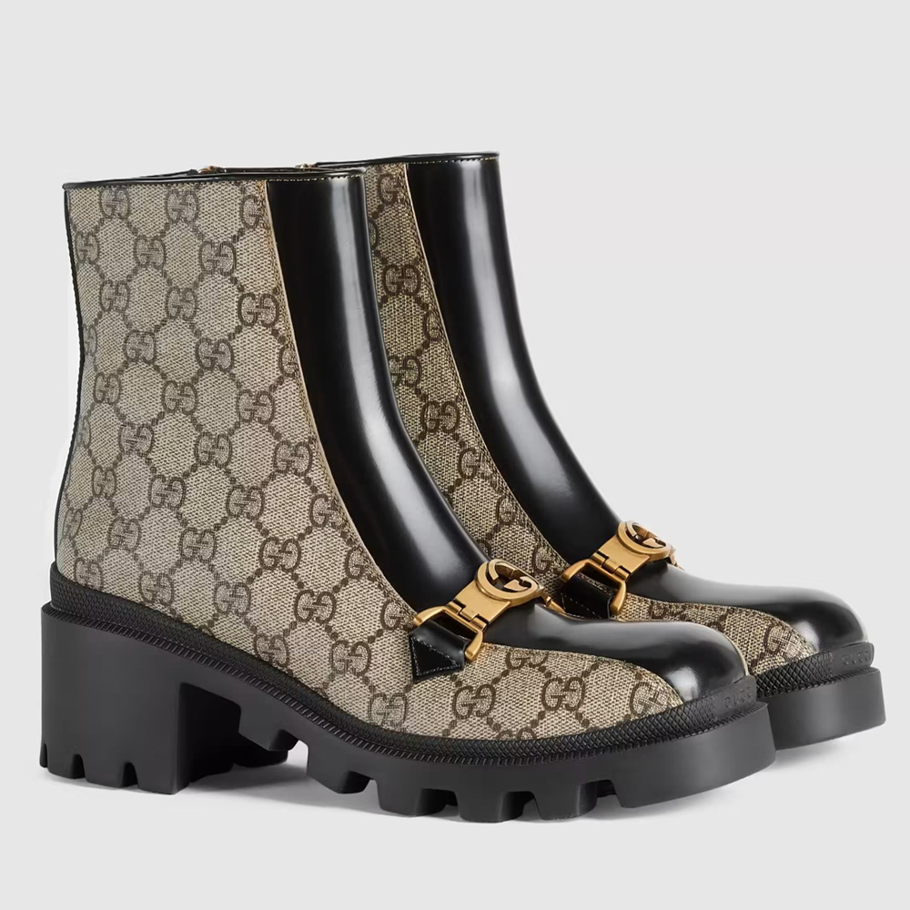 Gucci Interlocking G Horsebit Boots In GG Supreme Canvas GGSS24022