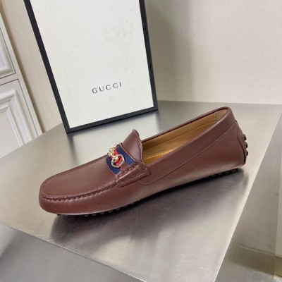 Gucci Interlocking G Horsebit Drive Loafers in Brown Leather with Web GGSS24064