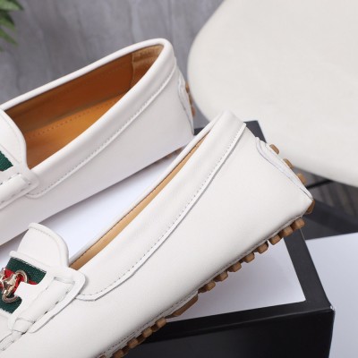 Gucci Interlocking G Horsebit Drive Loafers in White Leather with Web GGSS24065