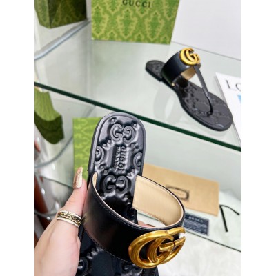 Gucci Interlocking G thong Sandals in Black Leather GGSS24198