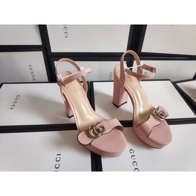 Gucci Marmont Platform Sandals 115mm in Pink Leather GGSS24199