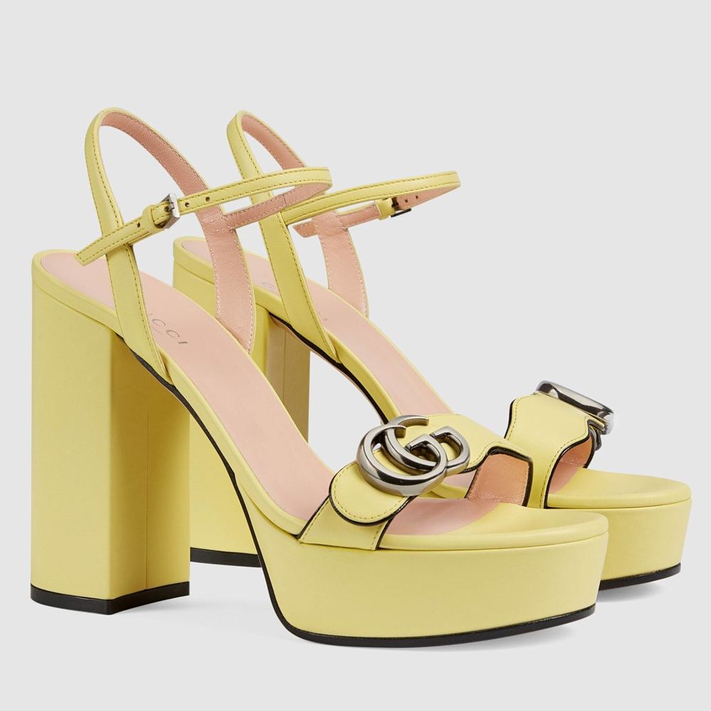 Gucci Marmont Platform Sandals 115mm in Yellow Leather GGSS24200