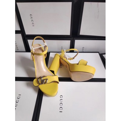 Gucci Marmont Platform Sandals 115mm in Yellow Leather GGSS24200