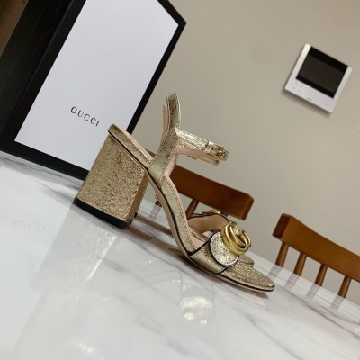 Gucci Marmont Sandals 75mm in Gold Metallic Leather GGSS24203