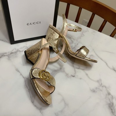 Gucci Marmont Sandals 75mm in Gold Metallic Leather GGSS24203