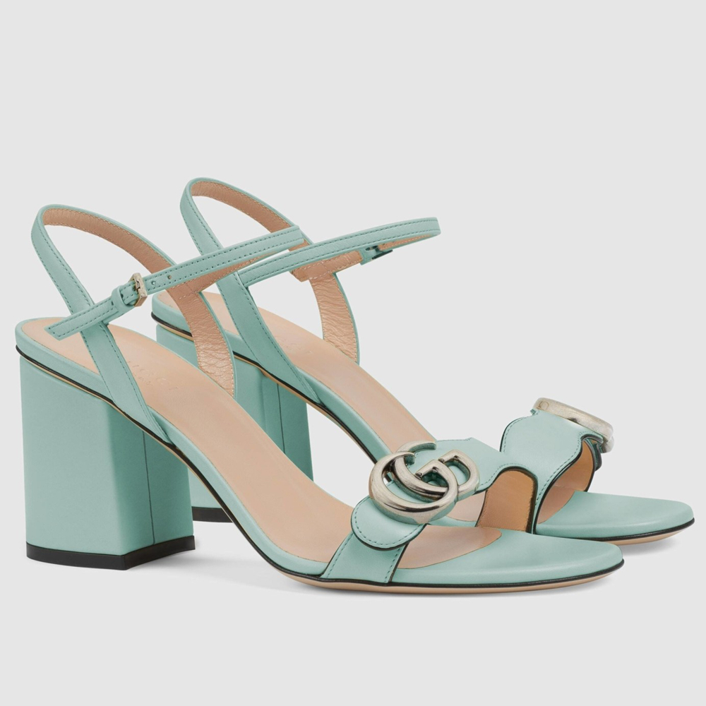 Gucci Marmont Sandals 75mm in Pastel Green Leather GGSS24204