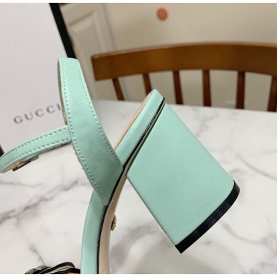 Gucci Marmont Sandals 75mm in Pastel Green Leather GGSS24204