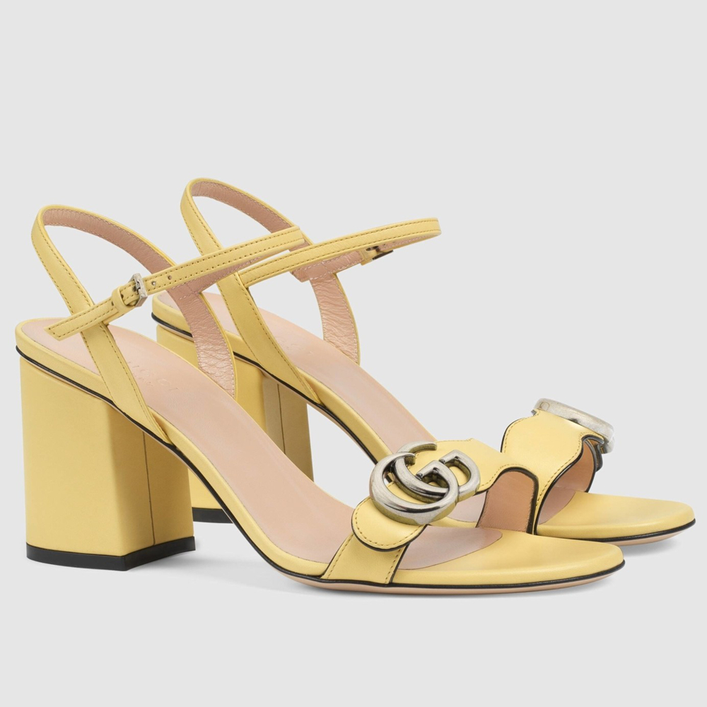 Gucci Marmont Sandals 75mm in Pastel Yellow Leather GGSS24205