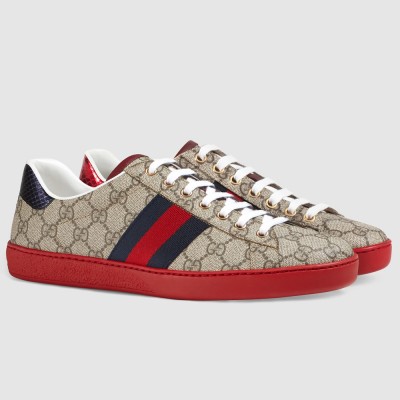 Gucci Men's Ace Sneakers in Beige GG Supreme Canvas with Web GGSS24303