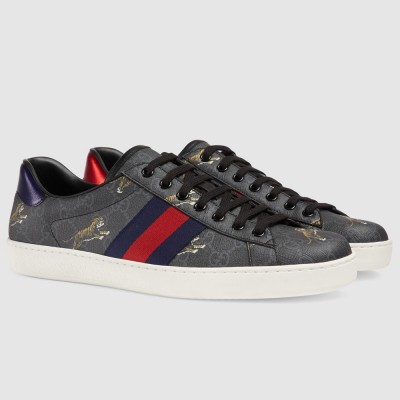 Gucci Men's Ace Sneakers in Black GG Canvas with Tigers Print GGSS24304