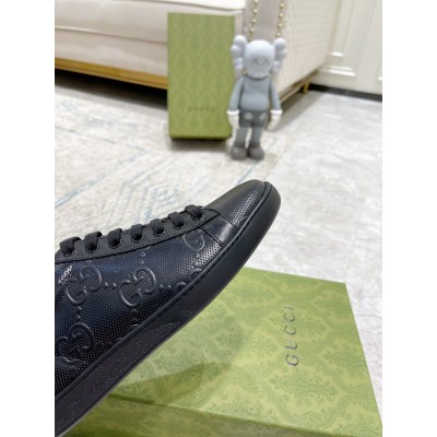 Gucci Men's Ace Sneakers in Black GG Embossed Leather GGSS24305